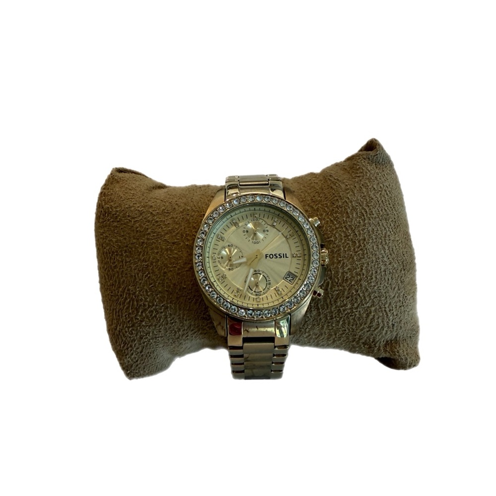 Fossil Gold Watch with Crystal Accents